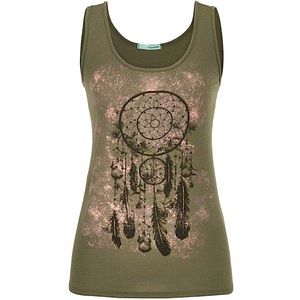 Maurices Women’s Army Green Tribal Dream Catcher Tank Top